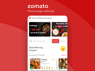 Zomato homepage redesign dribbble app app design design food food app illustration mobile redesign uidesign uitrends uiux zomato