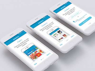 Save.ca mobile. On-boarding blue coupons e commerce flyers mobile on boarding online shopping simple. clean ui ux design