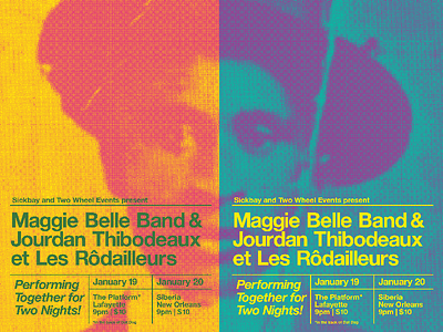 Maggie Belle Band / Jourdan Thibodeaux at Les Rodailleurs cajun creole diptych louisiana music poster psychedelic soul typography