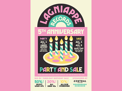 Lagniappe Records — 5th Anniversary Poster colorful illustration lagniappe pizza poster record store vector vinyl