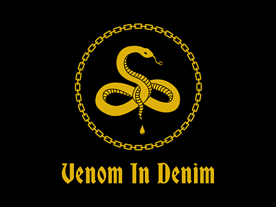 Venom In Denim black chainstitch denim embroidery gold logo metal new orleans punk snake