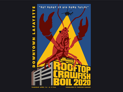 Downtown Lafayette Rooftop Crawfish Boil Poster crawfish illustration louisiana retro vintage