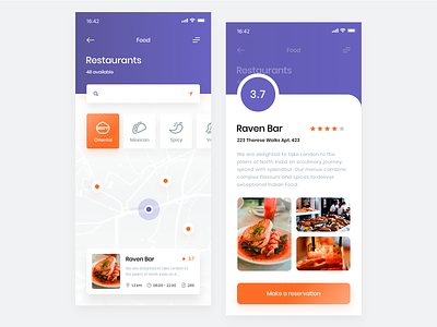 Restaurant Finder App - Map & AR app application brand flat food interface ios kitchen mobile restaurant ui ux