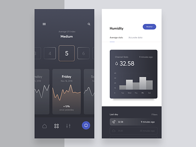 Multifunctional Weather App 🌧 android app application blue calendar clean dark dashboard flat interface ios mobile statistics stats ui ux weather