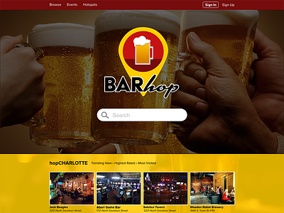 Barhop - Home Page adobe xd app bar landing page mobile app nightlife social media ui ux web web design