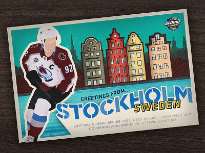 NHL Global Series Postcard Graphic avalanche colorado hockey illustration nhl ottawa postcard stockholm sweden