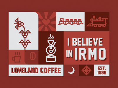 Loveland Coffee Mural 3d type block text coffee coffee bean coffee mug heart iconography icons illustration love loveland coffee moon mug mug illustration mural mural design roaster