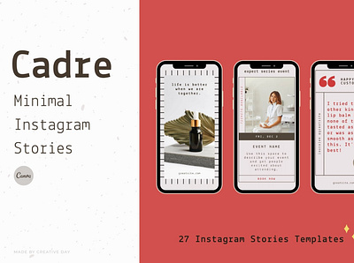 Cadre Minimal Chic Instagram Stories for Canva canva template chic feminine instagram stories instagram stories template minimal minimalist stories for canva stories template
