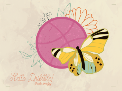 Kari Livingston Dribbble Debut butterfly debut debut shot debuts debutshot drawing dribble debut flower illustration flowers hand drawn illustration mariposa ochre procreate art retro retro vibes vintage yellow