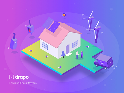 What is Drapo drapo energy estimations gradient house illustration isometric isometrics professional purple renovation warranty