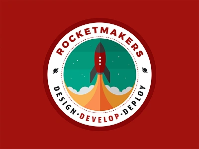 Rocketmakers Badge circular logo flat design flat logo design icon design mark design