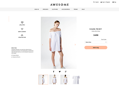 Product page for Awesome an apparel e-store apparel clothes costumer e-commerce e-store landing page product page