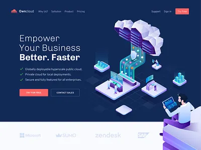 Owncloud - Smart Cloud Computing business cloud design hero design illustration isomatric landing page web