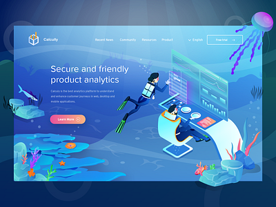 Calculli underwater Data Analytic 3d analytics business data header illustration isometric landing page sea vector water web