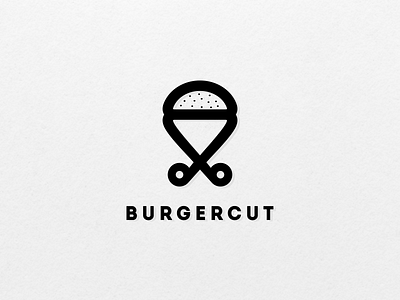 burger + shaving scissors badge barbershop burger icon logo logos monogram monoline cafe restaurant shaving scissors