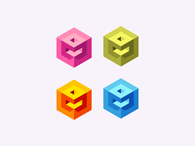 M cube 3D 3d box color cube hexagon icon initial logo logogram logomark logos m