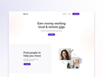 Gig website concept 2 2022 clean gradient home page product design simple splash page ui ui design ux ux design