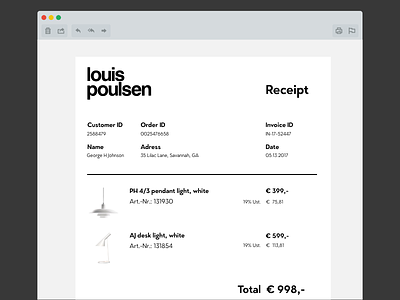 DailyUI #017 Email Receipt Louis Poulsen black daily email light louis minimalistic pendant poulsen receipt typography ui white