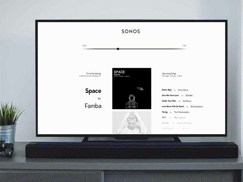 DailyUI #025 TV App for Sonos Sound System app black daily daily ui dailyui design minimal music music player sonos typography ui white