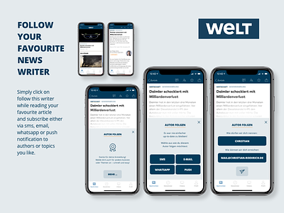 DailyUI #026 Subscribe Idea for WELT News App app daily dailyui email follow news push sms subscribe subscribtion ui whatsapp