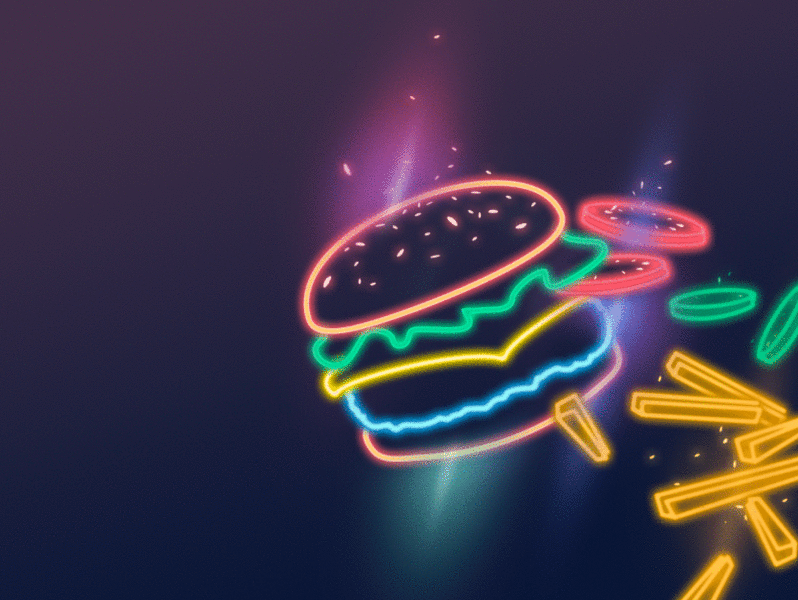 Virtual Cheeseburger Club cheeseburger food food and drink fries glowing illustration neon