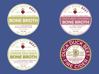 Food Labels for Duck Duck Beet bone broth branding fire cider food labels