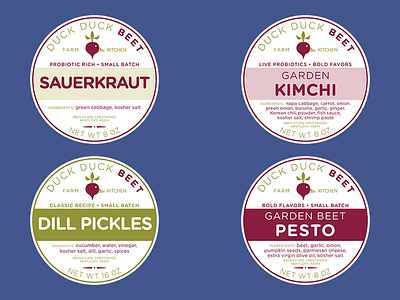 Food Labels for Duck Duck Beet cont. branding dill pickles food kimchi labels pesto sauerkraut