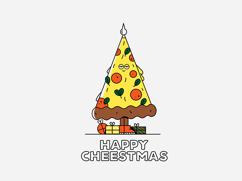 Cheestmas animation cheese christmas christmas tree fun gag gif art green happy moving pepperoni pizza present rucula santa santa claus tree xmas yellow