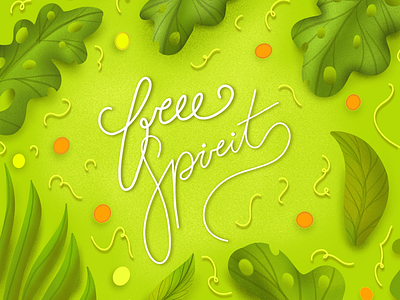 Free Spirit cards digital drawing fun green illustration ipad pro leaves procreate typography