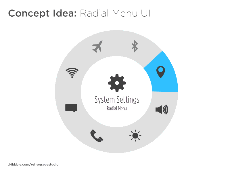 Concept Idea: Radial Menu UI (animated) animated application circle menu concept design gif iconography icons ios menu mobile pie radial ring command simple software system preferences tablet ui uiux user exeperience user interface