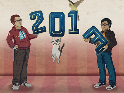2013: HAPPY NEW YEAR! 2013 art birds cartoon cats design digital drawing drawing illustration new year
