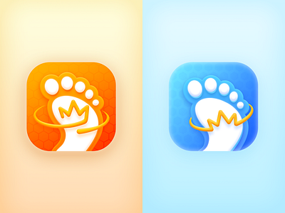 Walk App Logo blue crown footprints game king orange yellow