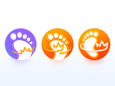 Walk App Logo Process app blue crown footprint icon king logo orange purple