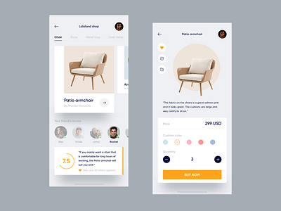 Lalaland shop chair clean and clear elegant luxury minimalism mobile app neutral color shopping ui design