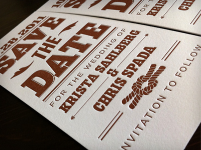 Save The Dates brown letterpress slab typography wedding