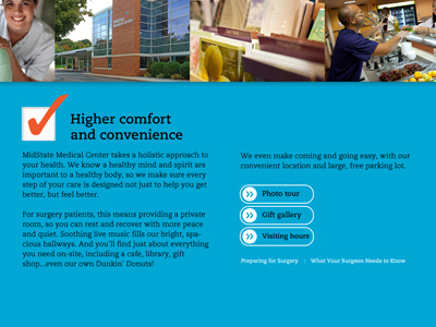 Higher Comfort blue connecticut healthcare hospital parallax slide