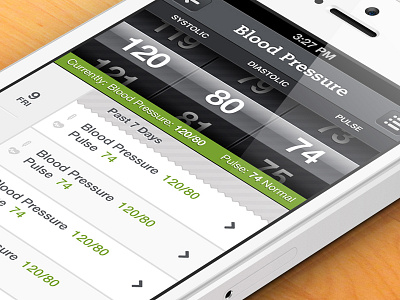 Track blood pressure app blood blood pressure green health healthcare mobile numbers scroller spinner ui