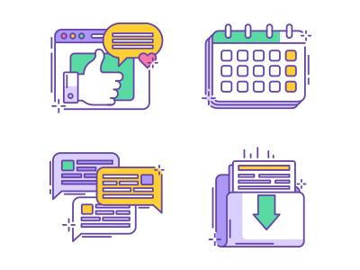 40 Purple Outlined Business Icons business company corporation green icon media outline pink purple social web yellow