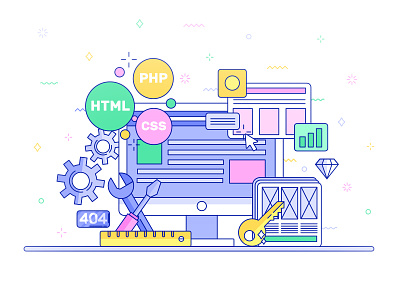 Development development flat icons illustration marketing outlines programming smm social media web design website