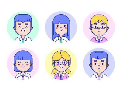 Characters avatars blue boy characters clients girl pink yellow