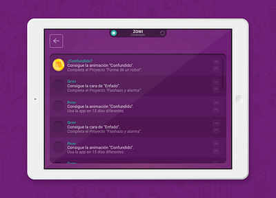 Zowi App app control design game game art happy illustration purple robot ui ux vector