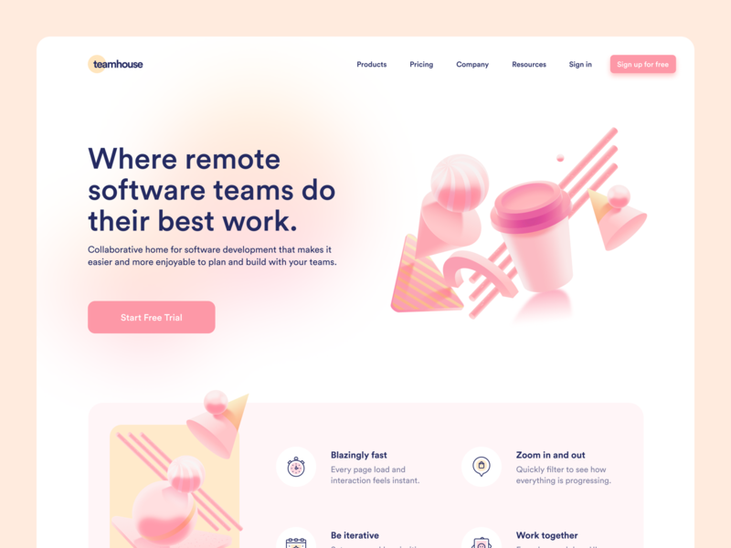 Teamhouse || Collaborative Space 3d 3d animation 3d art agency bruvvv development homepage illustration marketing page pricing page saas saas app saas design saas landing page saas website software development ui web website website design