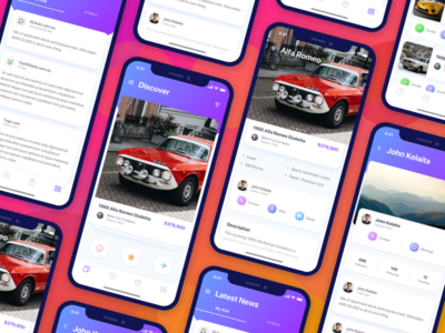 Car Finder App car dating feed gradient interaction ios match profile prototype swipe tinder user interface