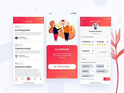 Berry || iOS App app card feed gradient illustration leaves linkedin onboarding people profile rate review