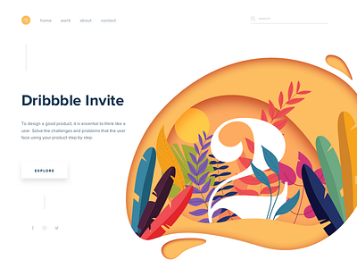 2 Dribbble Invites colors debut draft dribbble illustration invitation invite ios landing plant plants web