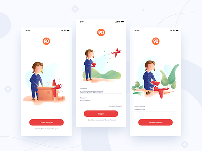 Maks || Login Screens account airplane android app banking booking feed illustration interaction ios kids landing login password pilot plane profile signup social unboxing