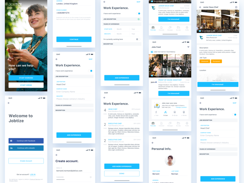 Jobtize || iOS App app application banking booking bruvvv card design employee experience feed illustration ios job networking professional profile resume service social work