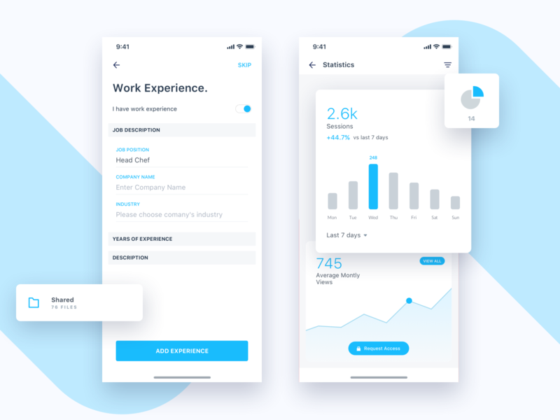 Jobtize || Stats app banking booking design e commerce employee experience freelance graph ios job profile resume service social statistics stats typography ui work