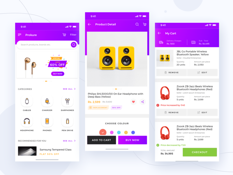 Prokure || iOS App app banking booking cart dailyui dashboard delivery design ecommerce electronics ios landing mobile payment product profile shopping social ui ui kit