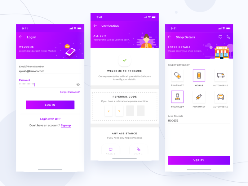 Prokure || Login app booking dailyui dashboard ecommerce hotel illustration interaction ios login medicine onboarding online otp pharma profile seller shopping verification welcome